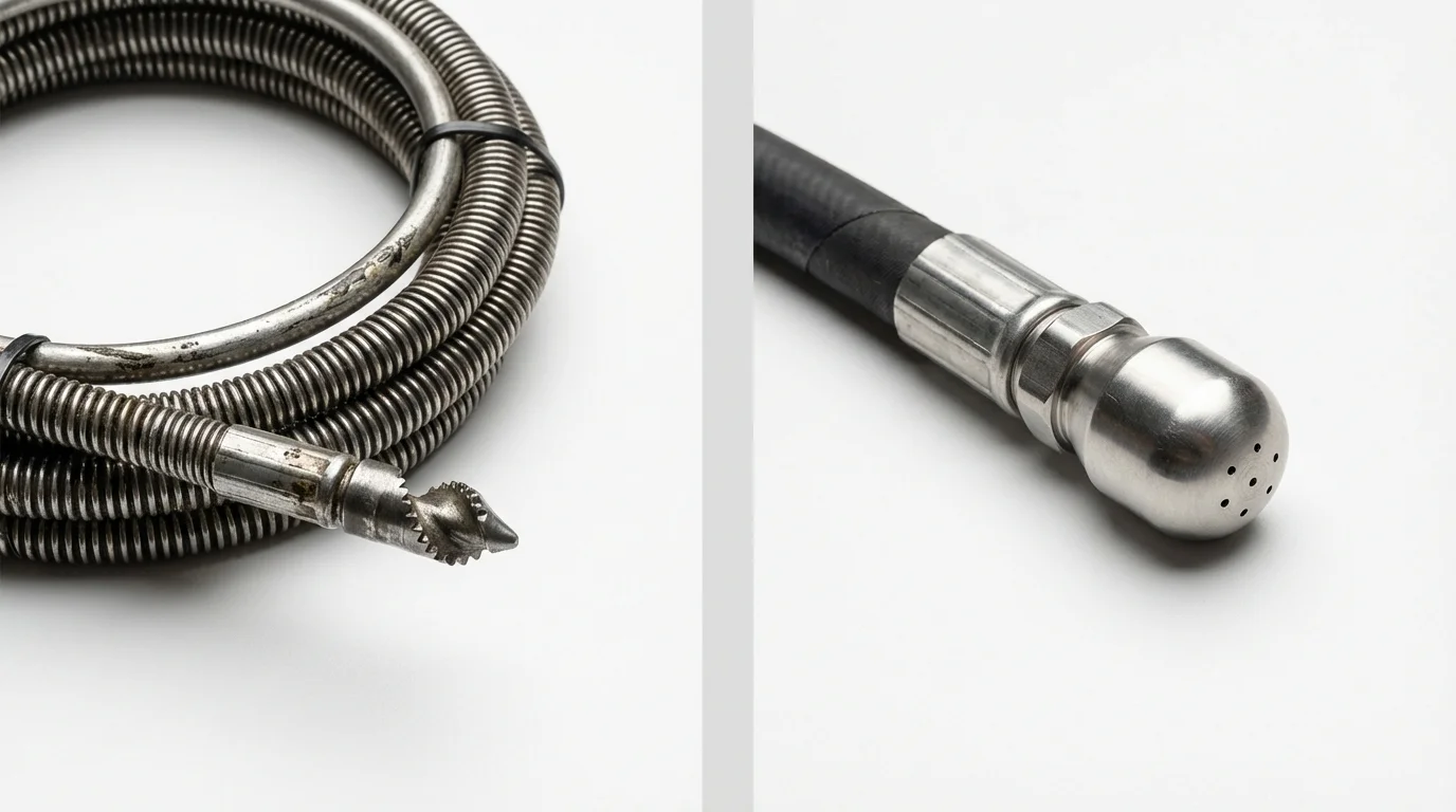Drain snake cable and hydro jetting nozzle used for drain cleaning in Troutdale, OR