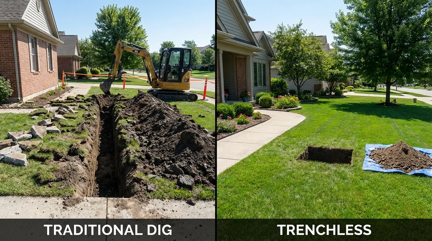 Trenchless sewer repair with minimal yard damage versus traditional excavation in Troutdale, OR